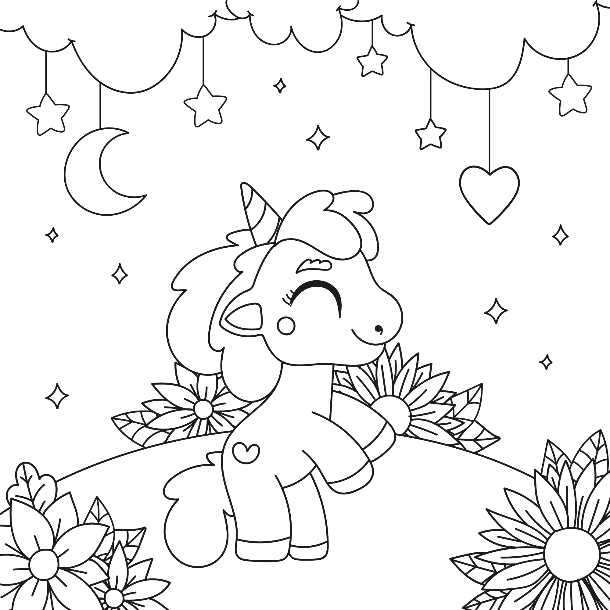 Ver dibujo completo de Unicornio Bajo las Estrellas para colorear Dibujo de Unicornio Bajo las Estrellas para colorear e imprimir gratis - Plantilla en alta calidad