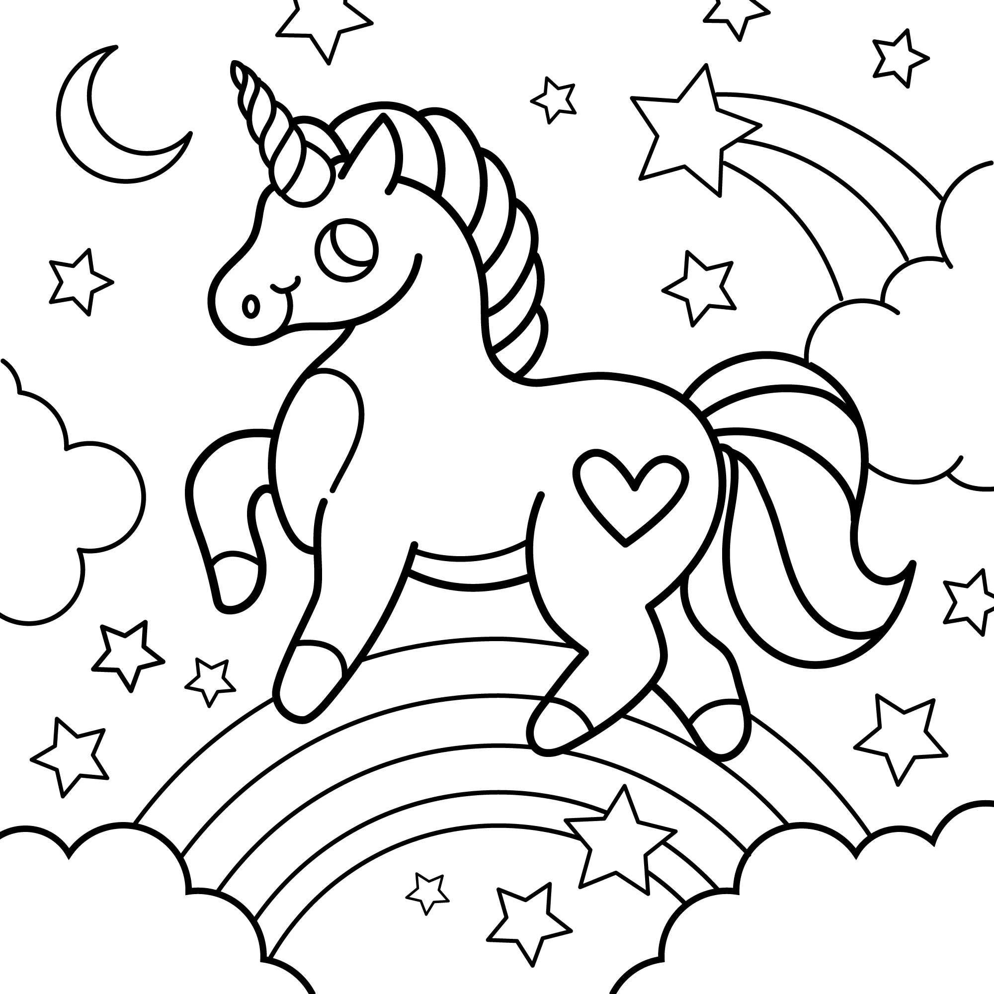 Ver dibujo completo de Unicornio Sobre el Arcoíris para colorear Dibujo de Unicornio Sobre el Arcoíris para colorear e imprimir gratis - Plantilla en alta calidad